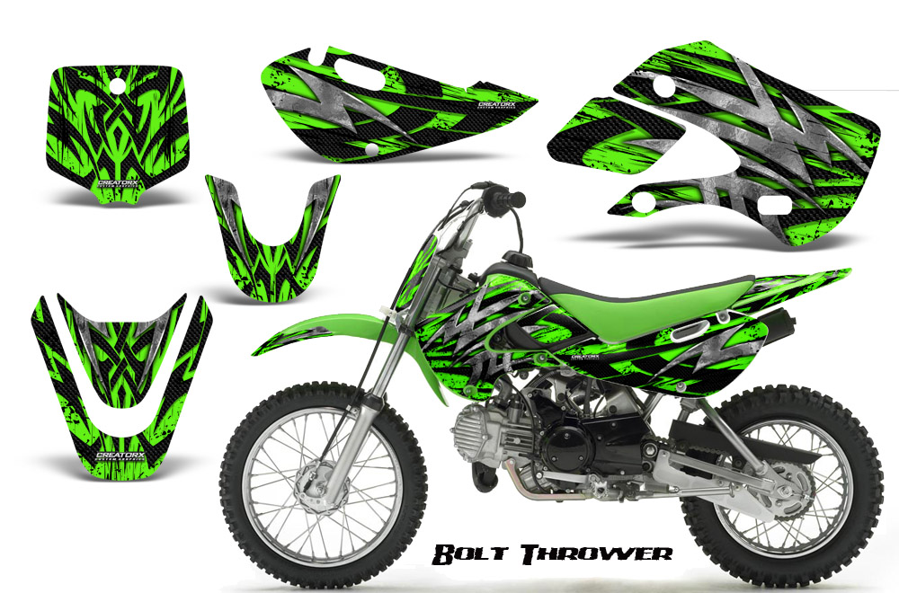 Kawasaki KLX110 KX65 Graphics Kit Bolt Thrower Green